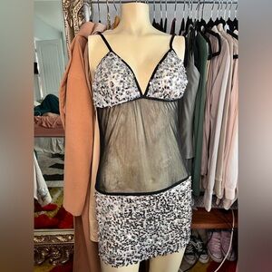 Leg Avenue Black Sheer Slip with White Sequin Cups and Skirt Accents